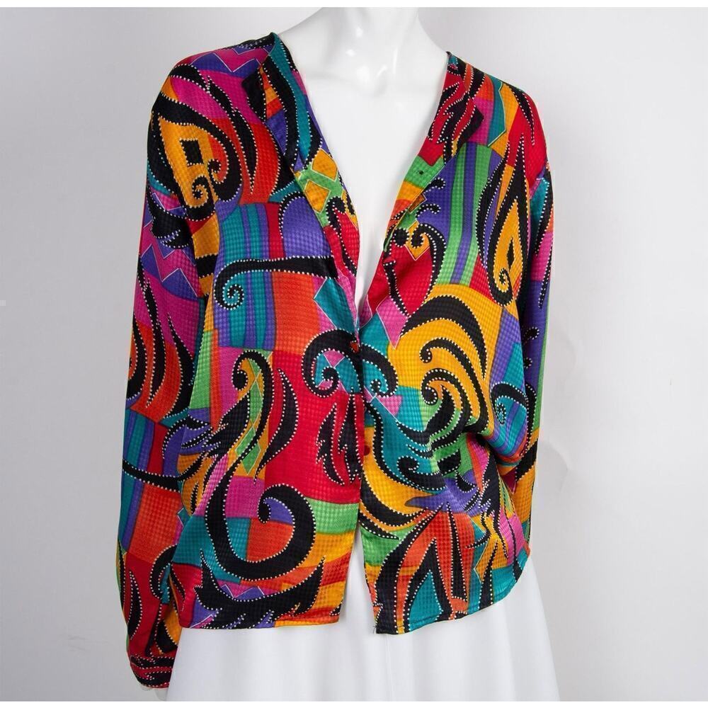 Vintage Pierre Cardin bright abstract print Long Sleeve Blouse size 4